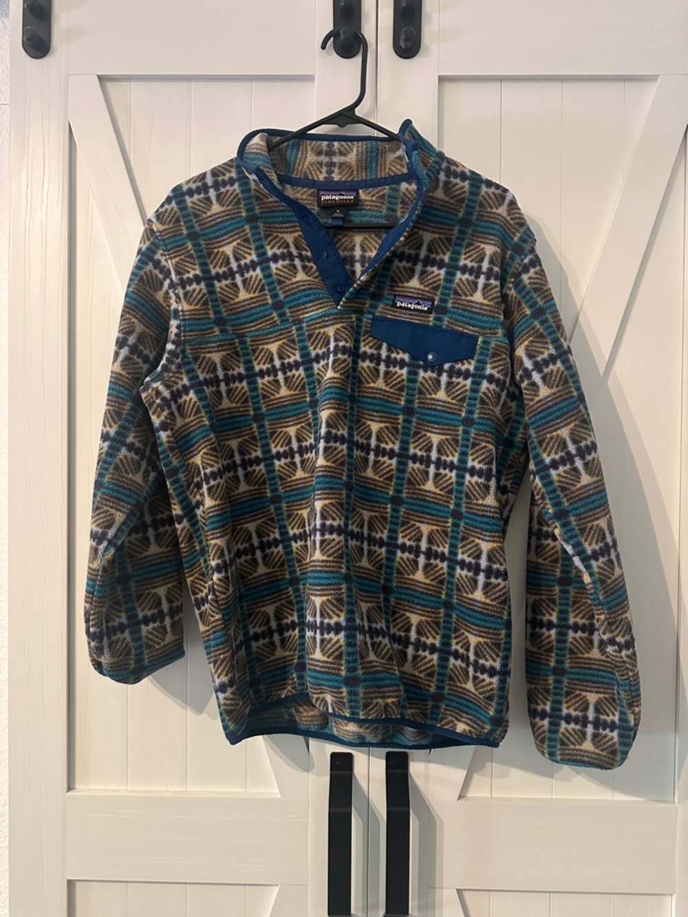 Patagonia Geometric Snap-T Fleece in Teal, Olive, Navy